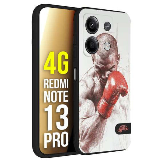 CUSTOMIZZA - Custodia cover nera morbida in tpu compatibile per Xiaomi Redmi Note 13 PRO 4G pugilato pugili disegno tattoo guantoni box sport primo piano