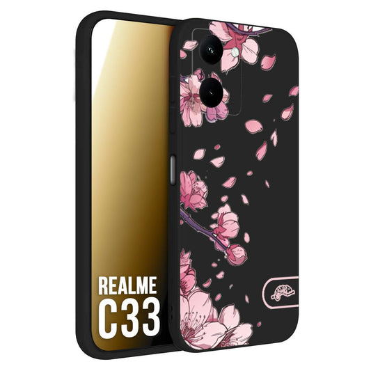 CUSTOMIZZA - Custodia cover nera morbida in tpu compatibile per Oppo Realme C33 giapponese fiori di ciliegio in fiore a rilievo disegnata tattoo