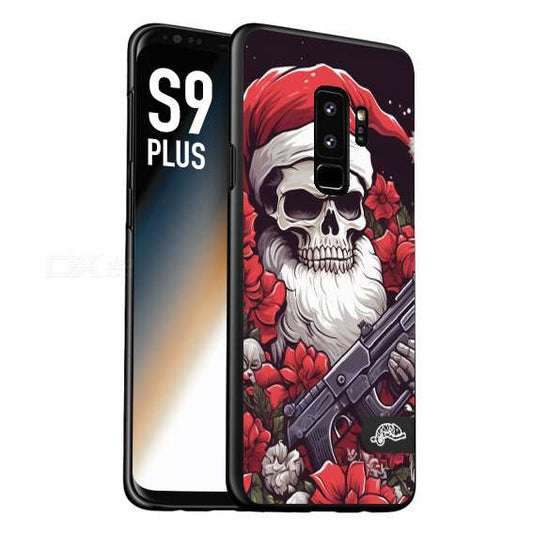 CUSTOMIZZA - Custodia cover nera morbida in tpu compatibile per Samsung S9 PLUS teschio natale santa claus fiori tattoo disegnato