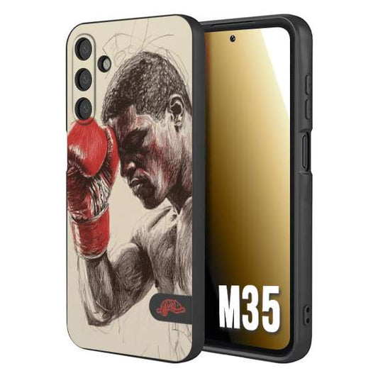 CUSTOMIZZA - Custodia cover nera morbida in tpu compatibile per Samsung M35 pugilato pugili disegno tattoo guantoni boxer pesi massimi