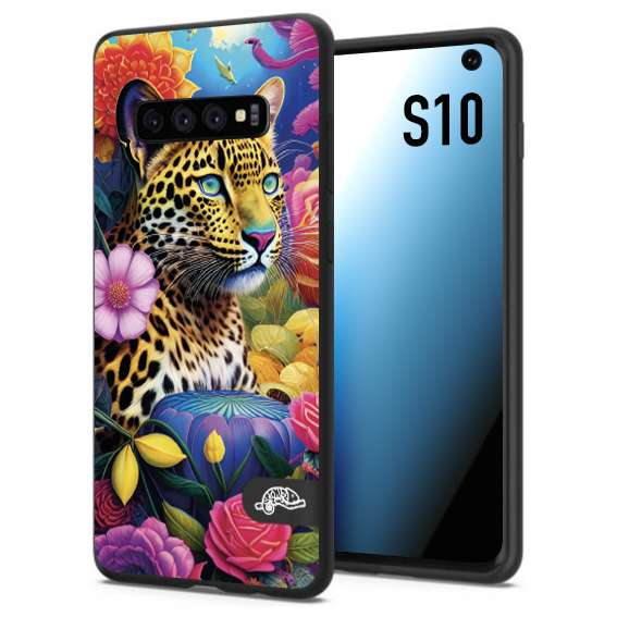 CUSTOMIZZA - Custodia cover nera morbida in tpu compatibile per Samsung S10 astratti donna flower fantasia leopardo ghepardo animali colorati