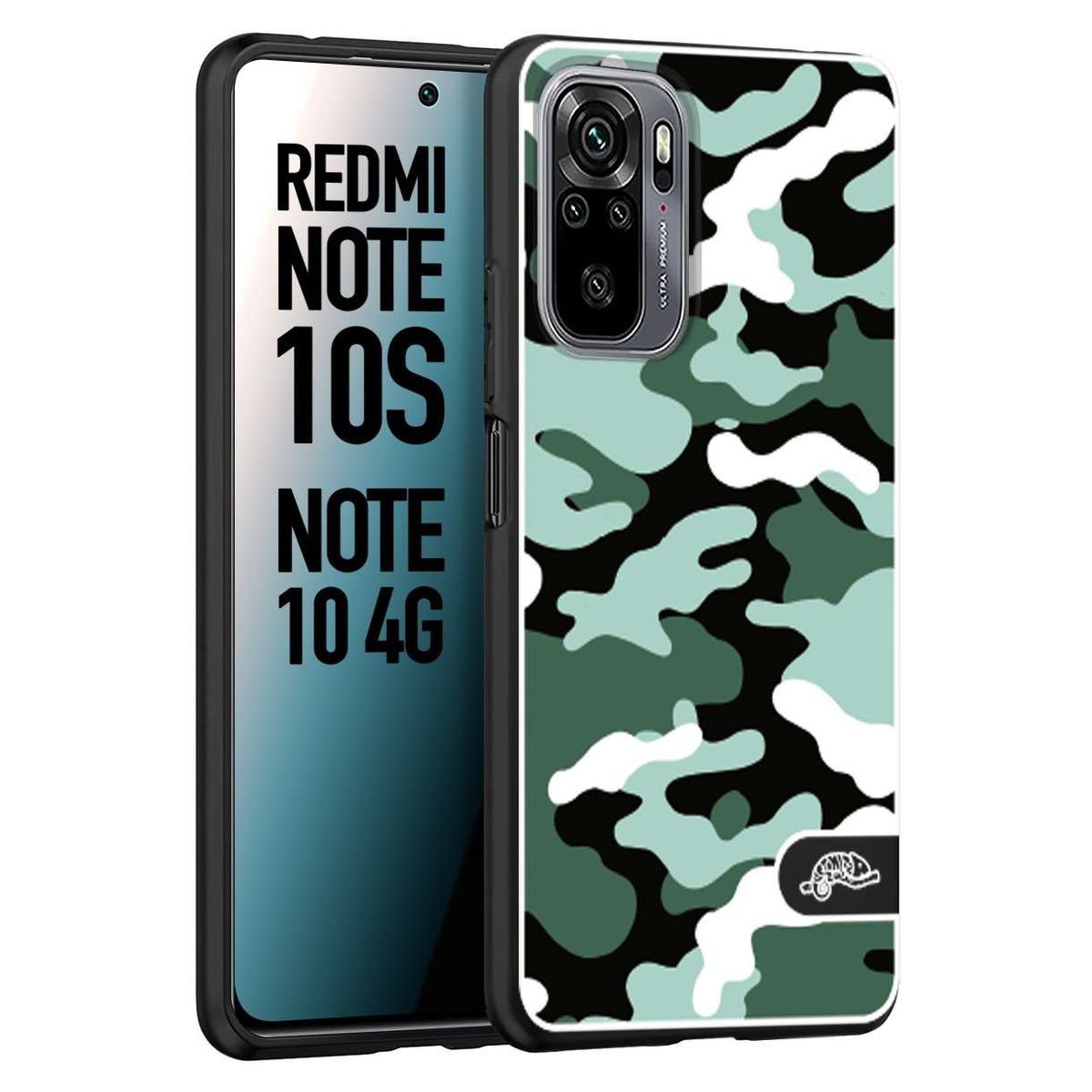 CUSTOMIZZA - Custodia cover nera morbida in tpu compatibile per Xiaomi Redmi Note 10S camouflage mimetico militare verde green