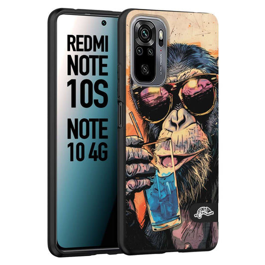 CUSTOMIZZA - Custodia cover nera morbida in tpu compatibile per Xiaomi Redmi Note 10S estate disegnata cocktails animali simpatici scimmia monkey negroni