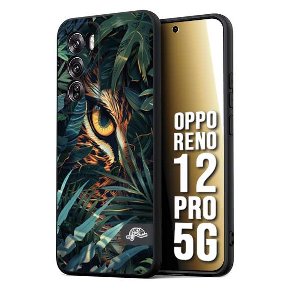 CUSTOMIZZA - Custodia cover nera morbida in tpu compatibile per Oppo Reno 12 PRO 5G animali color giungla tropicale occhio di giaguaro felino disegnato