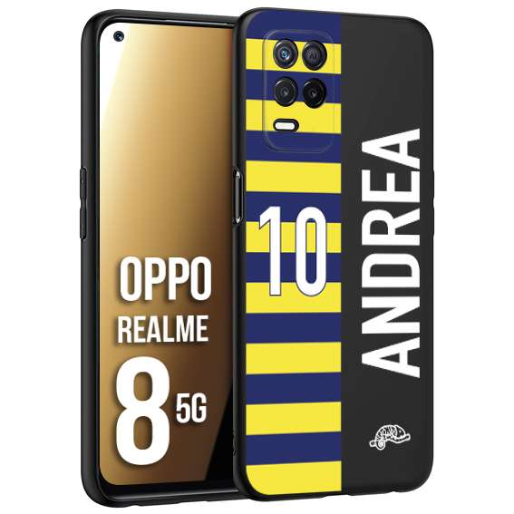 CUSTOMIZZA - Custodia cover nera morbida in tpu compatibile per Oppo Realme 8 5G personalizzata calcio football nome e numero calciatori giallo blu