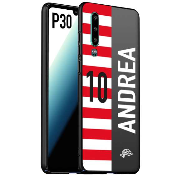 CUSTOMIZZA - Custodia cover nera morbida in tpu compatibile per Huawei P30 personalizzata calcio football nome e numero calciatori bianco rossa