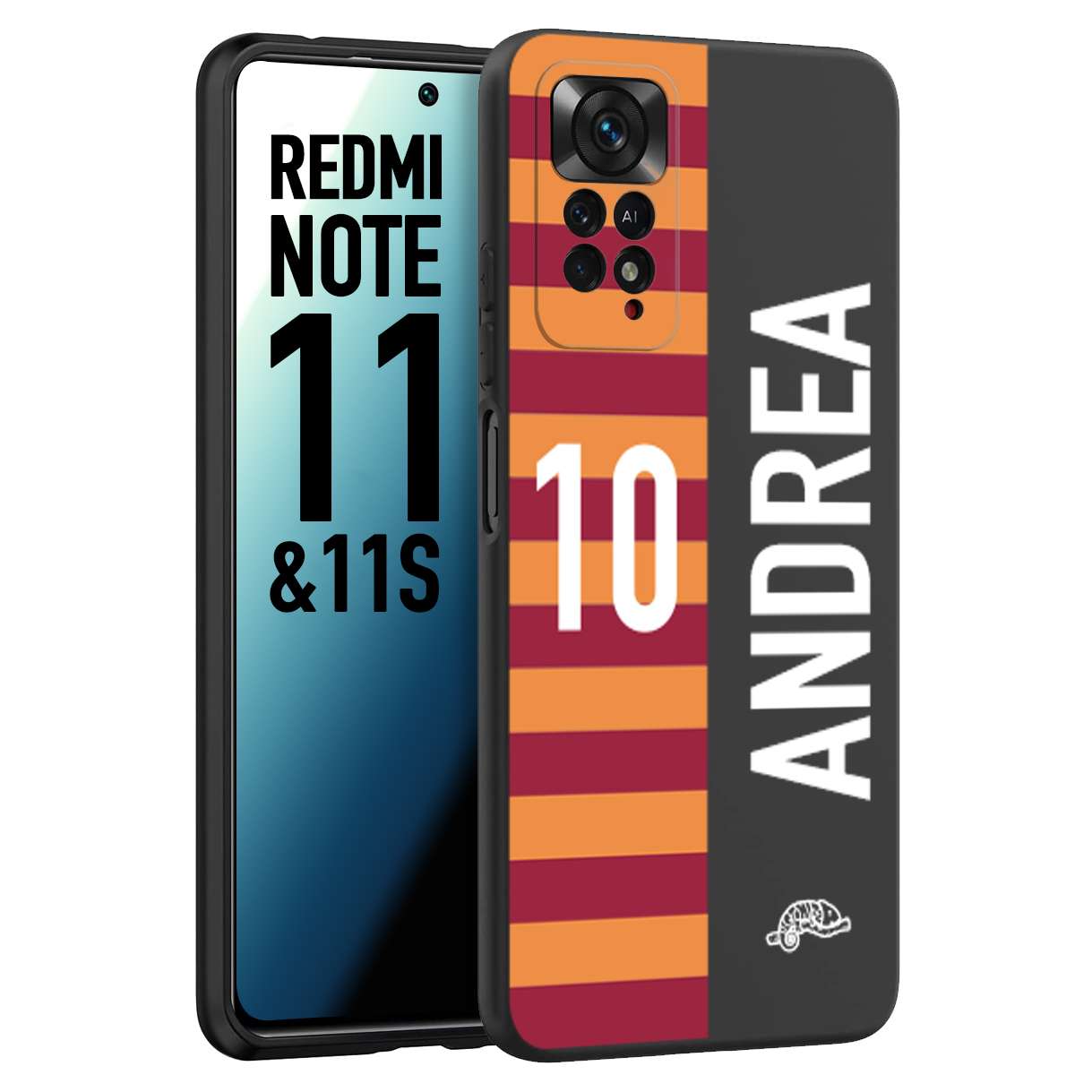 CUSTOMIZZA - Custodia cover nera morbida in tpu compatibile per Xiaomi Redmi Note 11 -  Note 11S personalizzata calcio football nome e numero calciatori giallo rossi