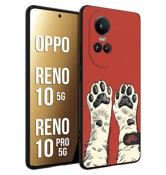 CUSTOMIZZA - Custodia cover nera morbida in tpu compatibile per Oppo Reno 10 5G - 10 PRO 5G zampe di gatto cat paws rossa red disegnata fumetto cartoon