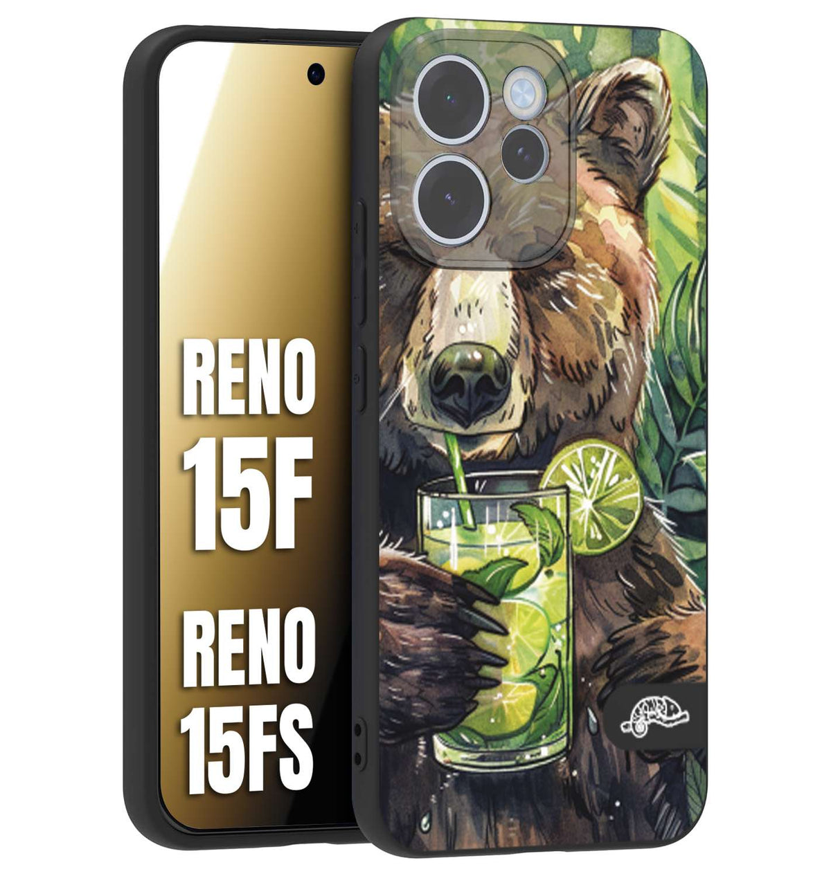 CUSTOMIZZA - Custodia cover nera morbida in tpu compatibile per Oppo Reno 15 F - Reno 15 FS fiori estate disegnata cocktails animali simpatici orso bear negroni