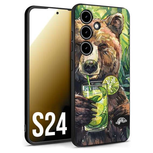 CUSTOMIZZA - Custodia cover nera morbida in tpu compatibile per Samsung S24 estate disegnata cocktails animali simpatici orso bear negroni