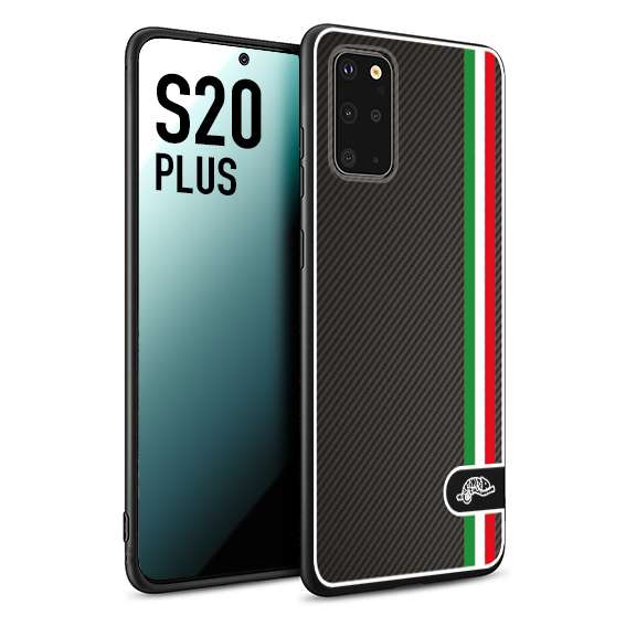 CUSTOMIZZA - Custodia cover nera morbida in tpu compatibile per Samsung S20 PLUS effetto fibra di carbonio bandiera Italia made in Italy