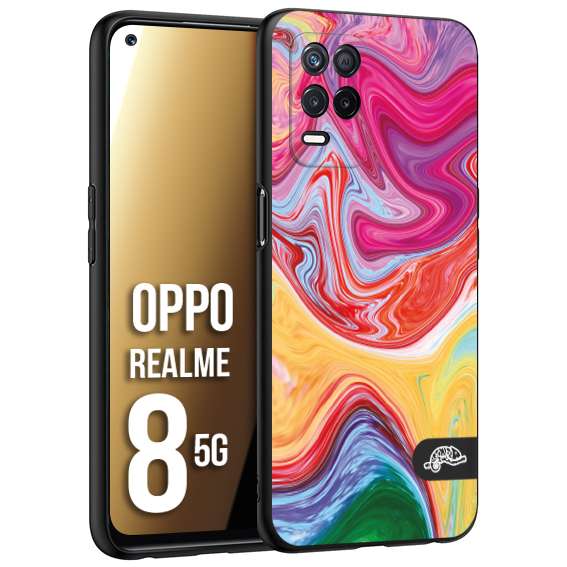 CUSTOMIZZA - Custodia cover nera morbida in tpu compatibile per Oppo Realme 8 5G colorata fantasia vortice marmo onde verde fucsia gialla