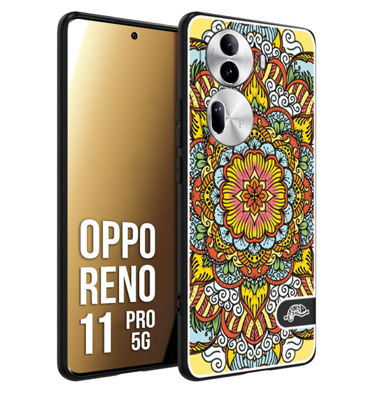 CUSTOMIZZA - Custodia cover nera morbida in tpu compatibile per Oppo Reno 11 PRO 5G mandala colorato fiore nuvole arancione