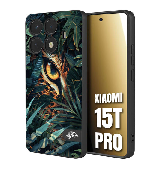 CUSTOMIZZA - Custodia cover nera morbida in tpu compatibile per Xiaomi 15T PRO animali color giungla tropicale occhio di giaguaro felino disegnato