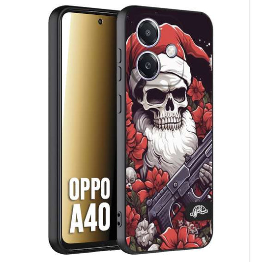 CUSTOMIZZA - Custodia cover nera morbida in tpu compatibile per Oppo A40 teschio natale santa claus fiori tattoo disegnato