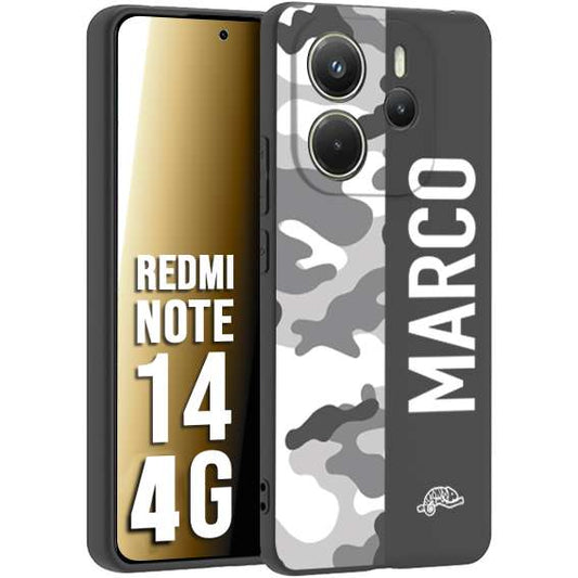 CUSTOMIZZA - Custodia cover nera morbida in tpu compatibile per Xiaomi Redmi Note 14 4G camouflage mimetico militare personalizzata nome bianco