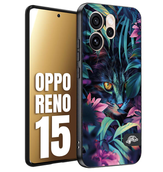 CUSTOMIZZA - Custodia cover nera morbida in tpu compatibile per Oppo Reno 15 animali color giungla tropicale occhio di gatto colori vibranti disegnato