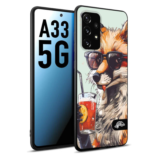 CUSTOMIZZA - Custodia cover nera morbida in tpu compatibile per Samsung A33 5G estate disegnata cocktails animali simpatici fox volpe negroni