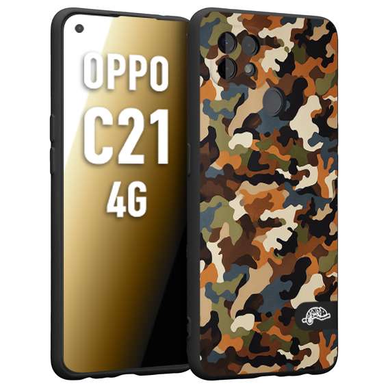 CUSTOMIZZA - Custodia cover nera morbida in tpu compatibile per Oppo Realme C21 4G camouflage mimetico militare moderno blu marrone beige