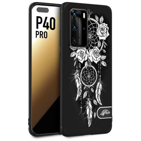 CUSTOMIZZA - Custodia cover nera morbida in tpu compatibile per Huawei P40 PRO acchiappasogni dreamcatcher black and white bianco a rilievo disegnato tattoo tatuaggio