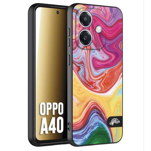 CUSTOMIZZA - Custodia cover nera morbida in tpu compatibile per Oppo A40 colorata fantasia vortice marmo onde verde fucsia gialla