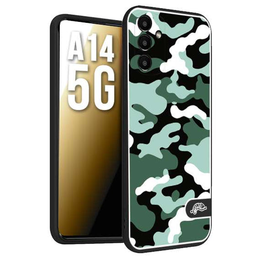 CUSTOMIZZA - Custodia cover nera morbida in tpu compatibile per Samsung A14 5G camouflage mimetico militare verde green