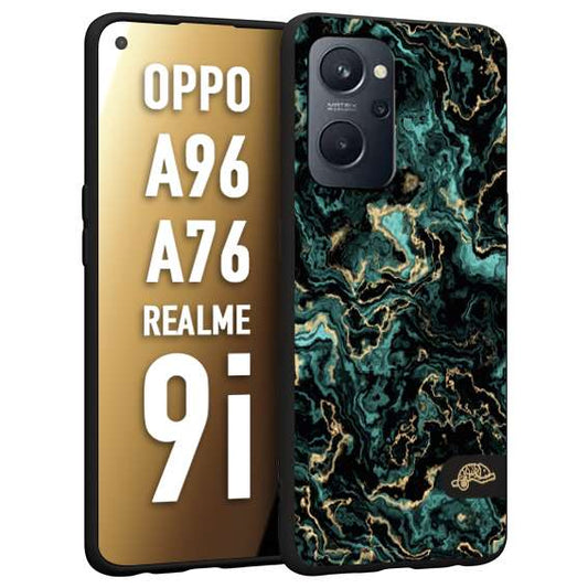 CUSTOMIZZA - Custodia cover nera morbida in tpu compatibile per Oppo Realme 9i - A96 - A76 effetto marmo marble verde green venature dorato pietra