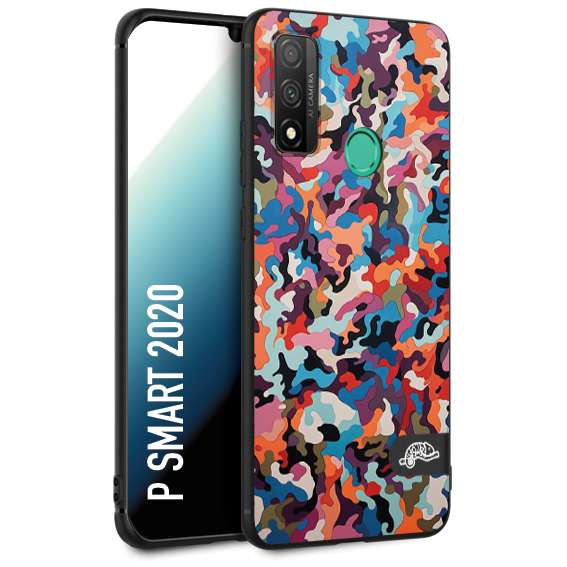 CUSTOMIZZA - Custodia cover nera morbida in tpu compatibile per Huawei P Smart 2020 camouflage mimetico militare moderno blu arancio rosa