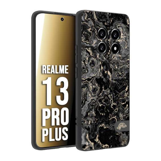 CUSTOMIZZA - Custodia cover nera morbida in tpu compatibile per Realme 13 PRO PLUS effetto marmo marble nero black venature dorato pietra