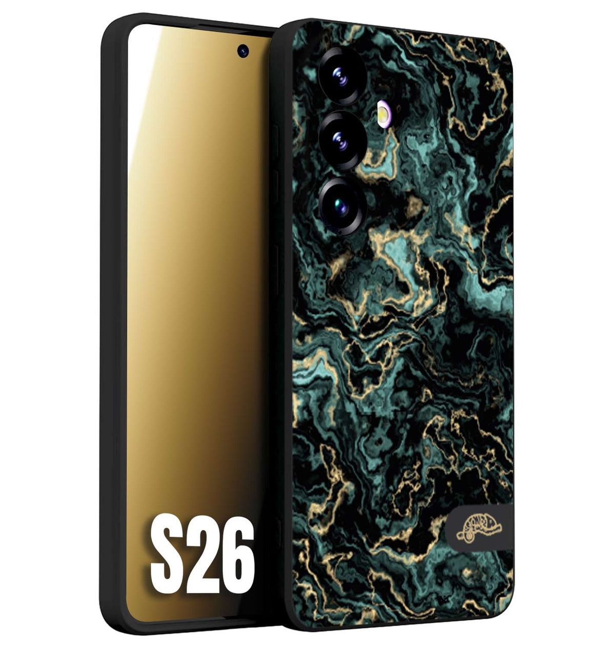 CUSTOMIZZA - Custodia cover nera morbida in tpu compatibile per Samsung S26 effetto marmo marble verde green venature dorato pietra