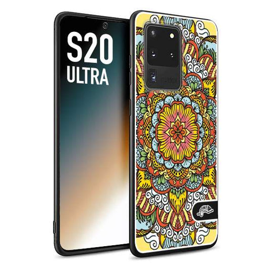 CUSTOMIZZA - Custodia cover nera morbida in tpu compatibile per Samsung S20 ULTRA mandala colorato fiore nuvole arancione