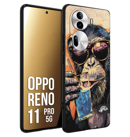 CUSTOMIZZA - Custodia cover nera morbida in tpu compatibile per Oppo Reno 11 PRO 5G estate disegnata cocktails animali simpatici scimmia monkey negroni