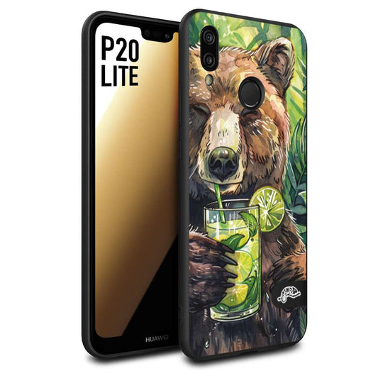 CUSTOMIZZA - Custodia cover nera morbida in tpu compatibile per Huawei P20 LITE estate disegnata cocktails animali simpatici orso bear negroni