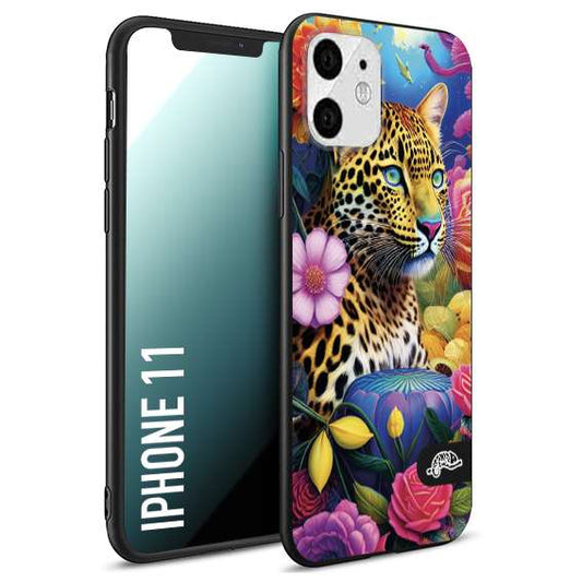CUSTOMIZZA - Custodia cover nera morbida in tpu compatibile per iPhone 11 astratti donna flower fantasia leopardo ghepardo animali colorati