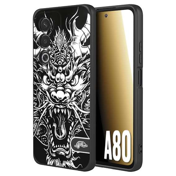 CUSTOMIZZA - Custodia cover nera morbida in tpu compatibile per Oppo A80 drago black and white bianco a rilievo disegnato tattoo tatuaggio