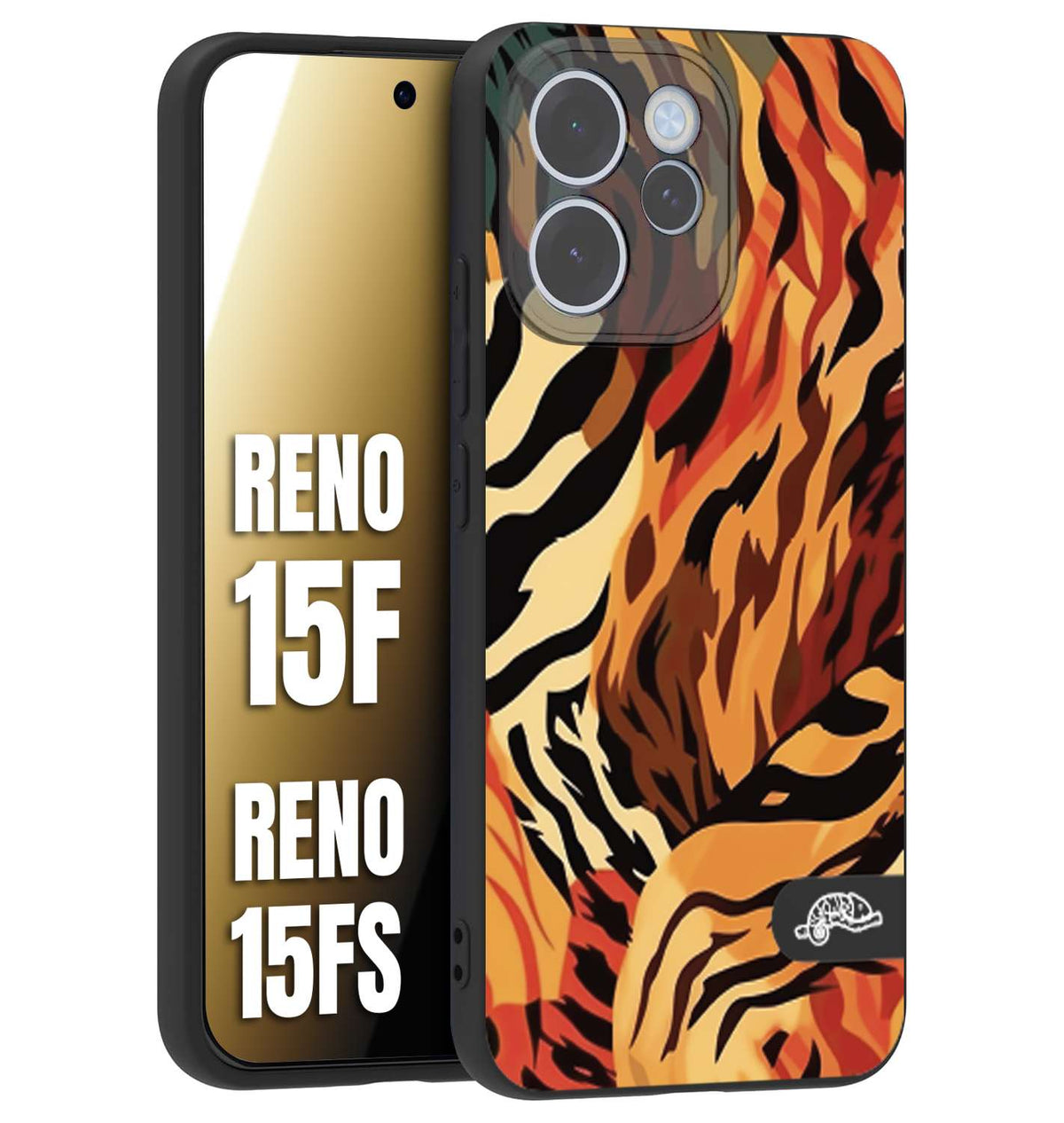 CUSTOMIZZA - Custodia cover nera morbida in tpu compatibile per Oppo Reno 15 F - Reno 15 FS leopardato maculato tigrato tiger colorata gialla rossa arancio