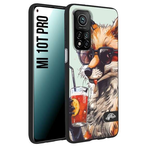 CUSTOMIZZA - Custodia cover nera morbida in tpu compatibile per Xiaomi Mi 10T PRO estate disegnata cocktails animali simpatici fox volpe negroni