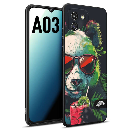 CUSTOMIZZA - Custodia cover nera morbida in tpu compatibile per Samsung A03 estate disegnata cocktails animali simpatici panda mojito