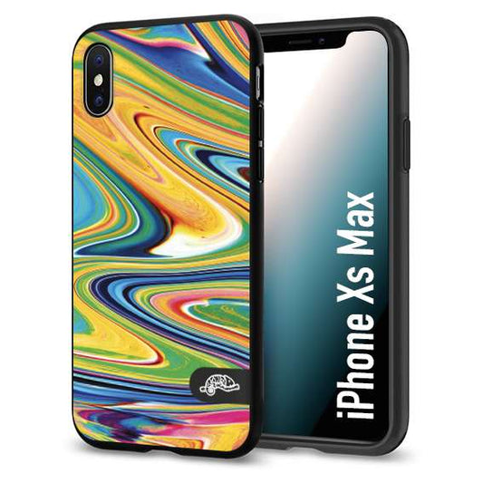 CUSTOMIZZA - Custodia cover nera morbida in tpu compatibile per iPhone XS MAX colorata fantasia vortice marmo arcobaleno gialla verde blu