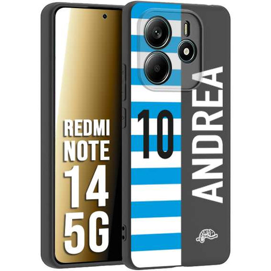 CUSTOMIZZA - Custodia cover nera morbida in tpu compatibile per Xiaomi Redmi Note 14 5G personalizzata calcio football nome e numero calciatori biancazzurri