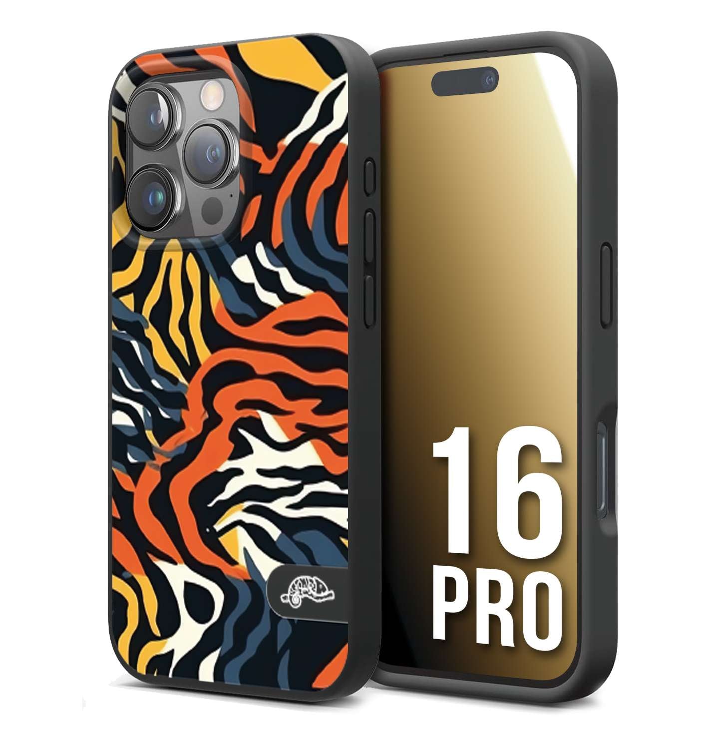 CUSTOMIZZA - Custodia cover nera morbida in tpu compatibile per iPhone 16 PRO leopardato maculato tigrato tiger colorata gialla blu arancio