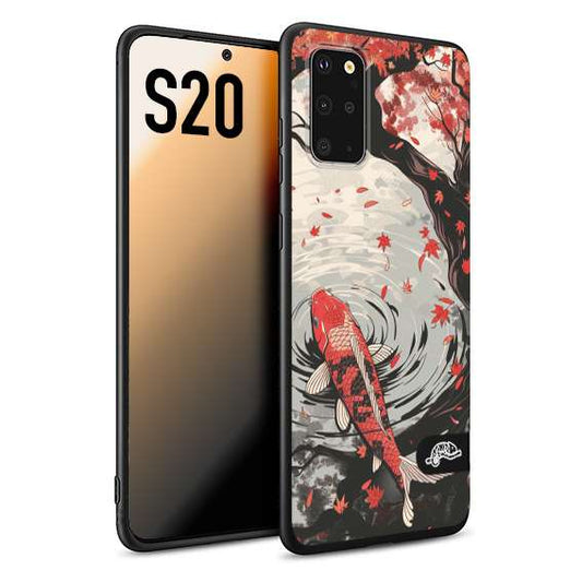 CUSTOMIZZA - Custodia cover nera morbida in tpu compatibile per Samsung S20 giapponese lago carpa koi rossa con foglie d'acero rosso disegnata tattoo