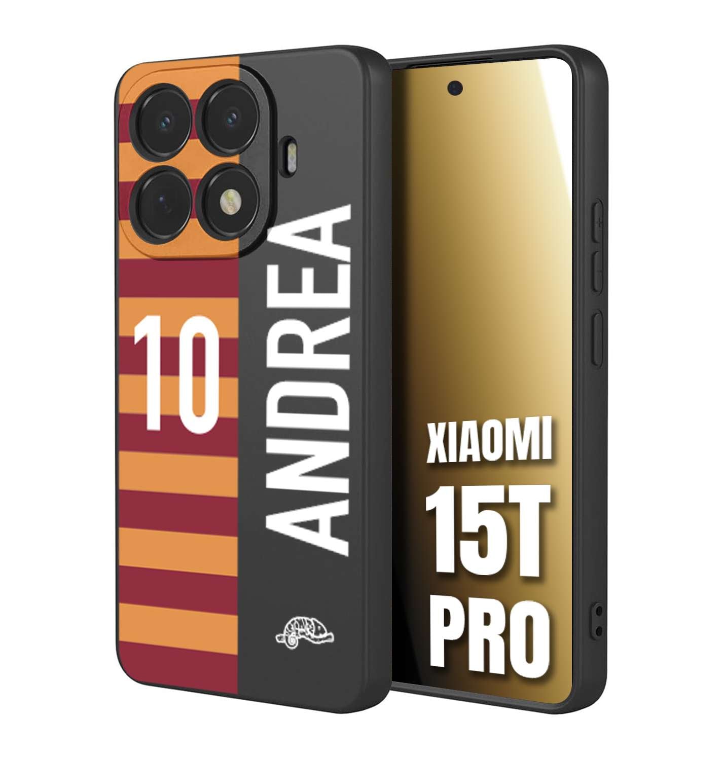 CUSTOMIZZA - Custodia cover nera morbida in tpu compatibile per Xiaomi 15T PRO personalizzata calcio football nome e numero calciatori giallo rossi