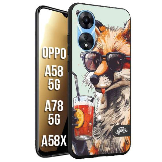 CUSTOMIZZA - Custodia cover nera morbida in tpu compatibile per Oppo A58 5G - A78 5G - A58X estate disegnata cocktails animali simpatici fox volpe negroni