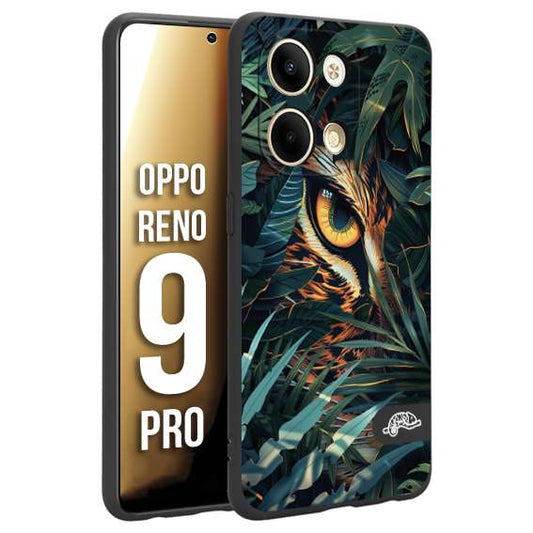 CUSTOMIZZA - Custodia cover nera morbida in tpu compatibile per Oppo Reno 9 PRO animali color giungla tropicale occhio di giaguaro felino disegnato