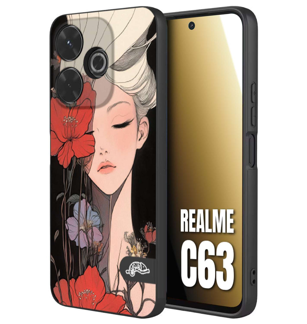 CUSTOMIZZA - Custodia cover nera morbida in tpu compatibile per Realme C63 woman flower Fantasia Floreale Design Donna e Fiori, Retro Artistico