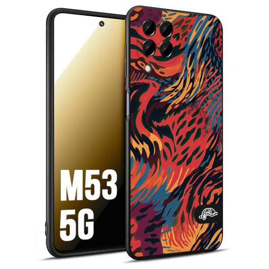 CUSTOMIZZA - Custodia cover nera morbida in tpu compatibile per Samsung M53 5G leopardato maculato tigrato colorata fiamme rossa blu arancione