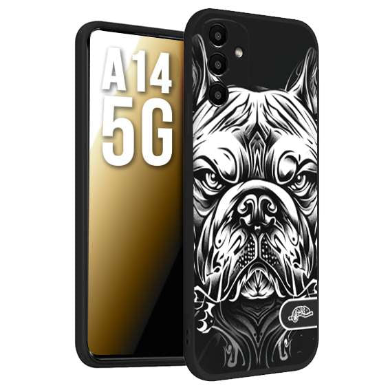 CUSTOMIZZA - Custodia cover nera morbida in tpu compatibile per Samsung A14 5G bulldog bianco a rilievo disegnato tattoo tatuaggio