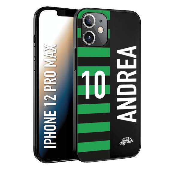 CUSTOMIZZA - Custodia cover nera morbida in tpu compatibile per iPhone 12 PRO MAX personalizzata calcio football nome e numero calciatori neroverde