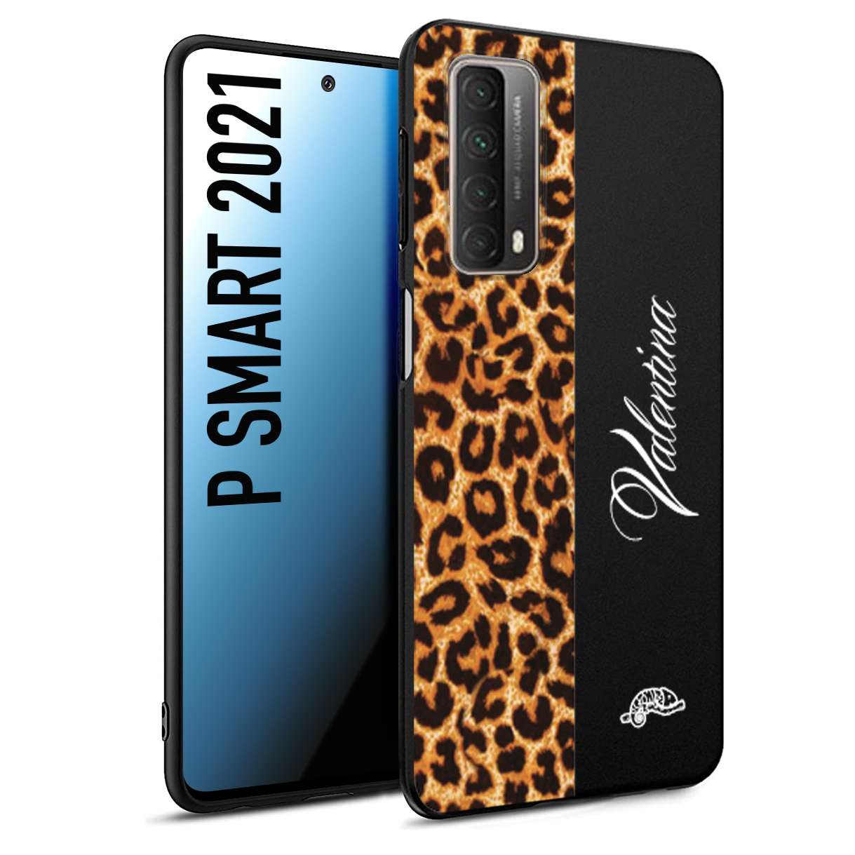 CUSTOMIZZA - Custodia cover nera morbida in tpu compatibile per Huawei P Smart 2021 custom nome scritta leopardato maculato donna marrone leopard